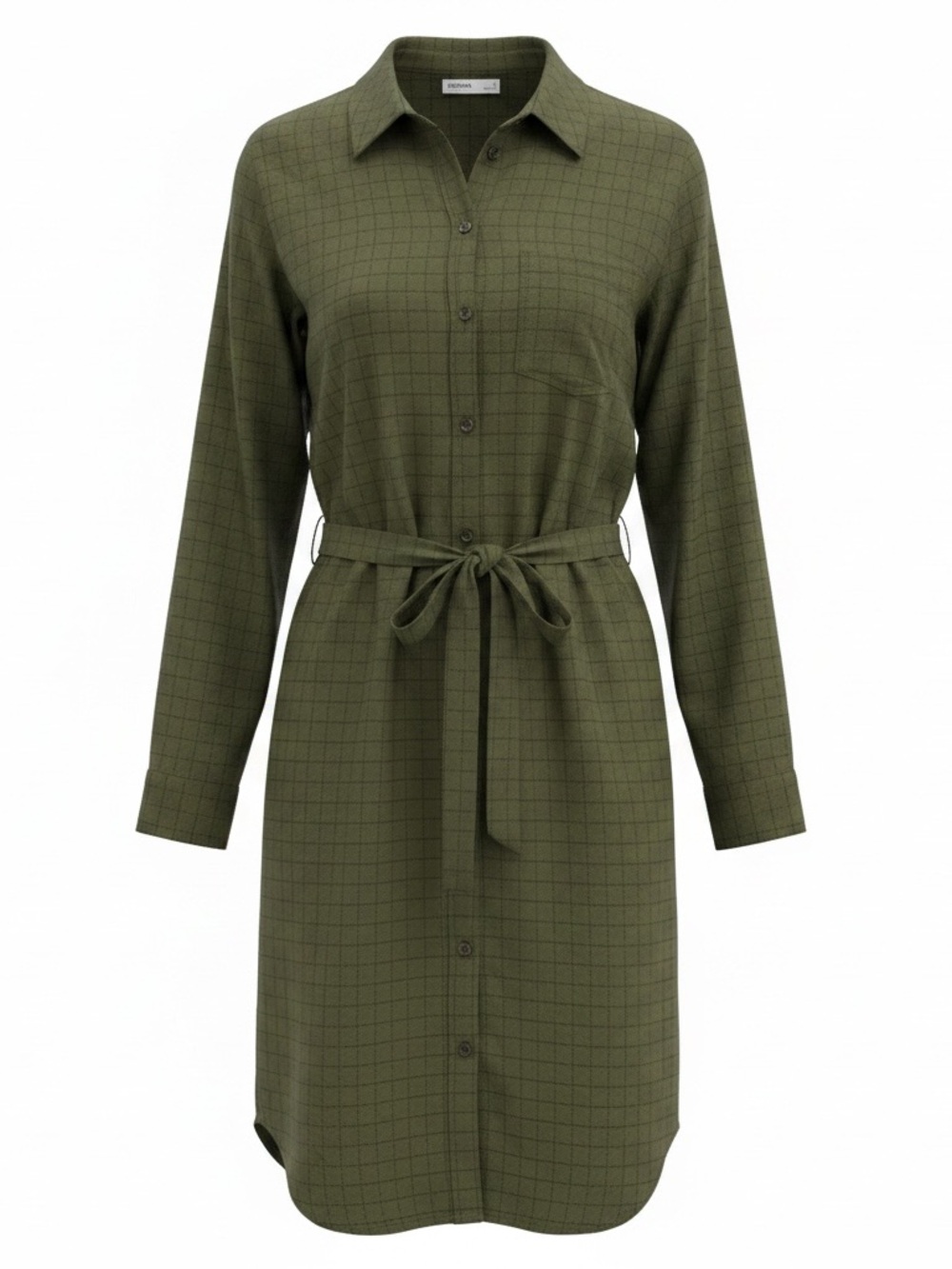 Sonoma Olive Green Button-Front Shirt Dress with Tie Belt